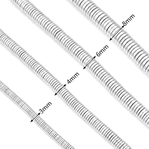 Comparación detallada de cadenas de serpiente plateadas de 3 a 8 mm con brillo metálico