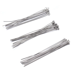 Macro shot of stainless steel eye pins, ball pins and flat head pins for DIY jewelry making