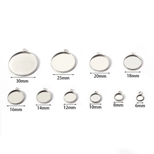 Polished stainless steel round pendant tray bases for DIY jewelry in sizes 6mm to 30mm