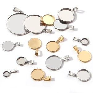 Polished stainless steel round pendant cabochon settings in gold and silver for jewelry