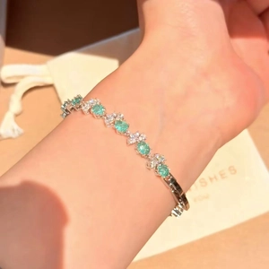 Elegant dopamine zircon bracelet for women with green stones and sparkling diamonds