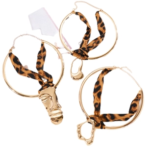 Fashionable exaggerated gold liquid irregular choker necklaces with leopard print silk ribbons