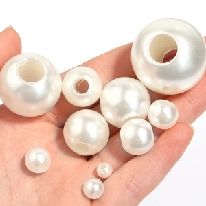 Perle d'imitazione ABS beige con fori grandi per creazione di gioielli fai-da-te in vari formati