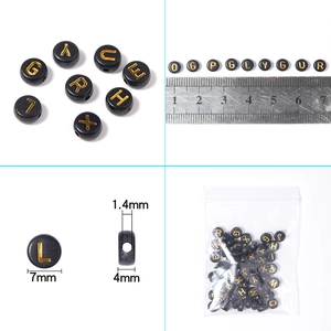 Black and gold 7mm flat round acrylic alphabet beads for DIY jewelry making