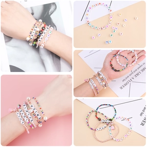 DIY alphabet bead bracelet set featuring luck and love charms with colorful seed beads