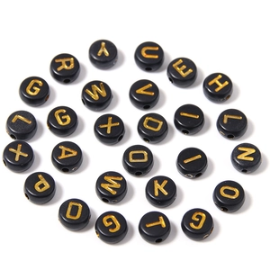 Acrylic Alphabet Letter Beads 7mm Round Flat Black Gold White English Letter Beads For DIY Jewelry Making Bracelet