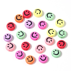 Flat round 7mm colorful acrylic smiley face beads for DIY bracelet jewelry making
