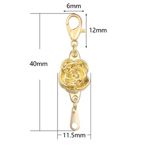 Golden magnetic rose flower jewelry clasp with lobster hook for DIY bracelet making