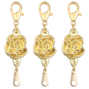 Three golden rose magnetic clasps with lobster hooks for DIY jewelry bracelet crafts