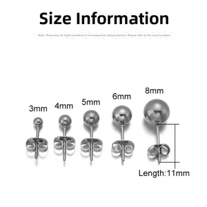 Tabella comparativa di orecchini a sfera in acciaio inossidabile da 3mm a 8mm di diametro