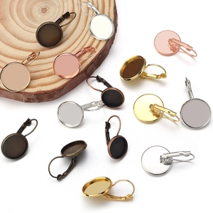 Iron Leverback Earring Hooks With Copper Round Bezel Tray Settings For Cabochon DIY Jewelry Making Findings Multiple Colors