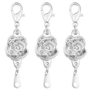 Three magnetic rose flower alloy clasps with lobster hooks and drop pendants