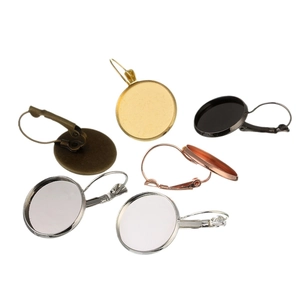 French leverback earring hooks with round bezel trays in five metallic colors for DIY