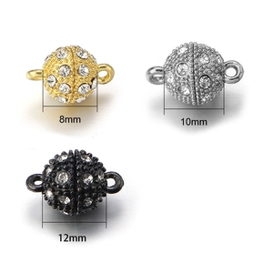 8mm-12mm runde Magnetverschlüsse mit Strass in Gold, Silber und Schwarz für Schmuck