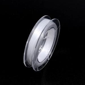 Vue macro d'un fil élastique transparent pour perles enroulé sur une bobine claire