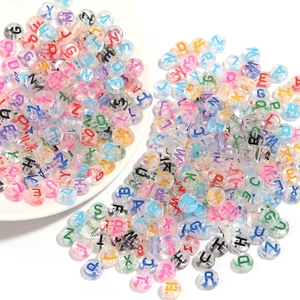 Transparent acrylic alphabet beads with colorful A-Z letters for DIY bracelet making