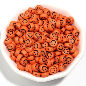 7mm orange acrylic smiley face beads for DIY children's bracelets and crafts