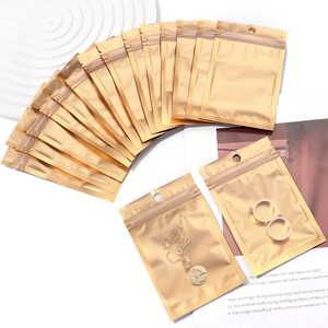 Sachets zip en aluminium doré pour bijoux avec fenêtre transparente et trou de suspension