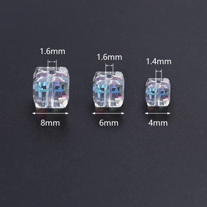 AB coated crystal glass square beads in 4mm, 6mm, and 8mm sizes for DIY jewelry