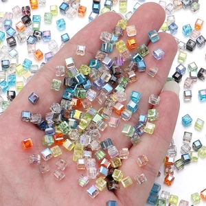 Polished cube crystal glass beads with geometric facets for DIY jewelry making