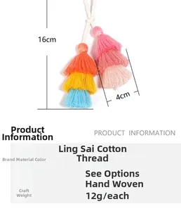 Detailed size specifications for 16cm multi-layered handmade cotton tassel pendant
