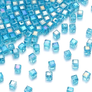 Light blue iridescent cube crystal glass beads for DIY jewelry and bracelet making