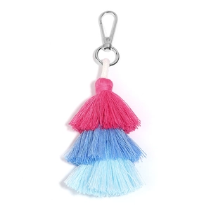 Close-up of a three-layer gradient polyester tassel with a silver metal lobster clasp