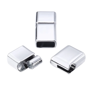 Fermoir magnétique en argent poli pour bracelets en cuir avec design rectangulaire 6*12mm
