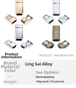 Flat magnetic clasps in gold silver rose gold for square leather jewelry cords
