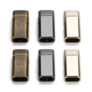 Flat magnetic clasps for leather cords in bronze, black, and gold metal finishes