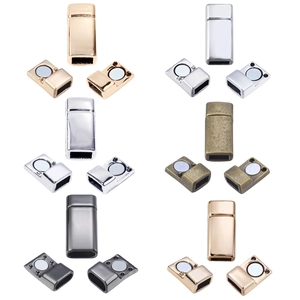Detailed set of rectangular magnetic clasps in six metallic finishes for flat leather cords
