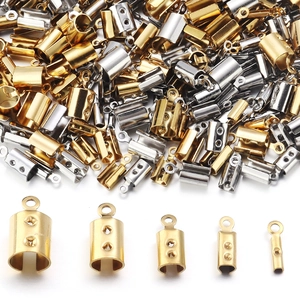 Stainless Steel Cord Ends Fold Over Jewelry Connectors For Leather Rope Bracelet DIY Handmade Accessories Gold Steel Color