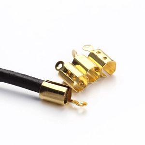 Goldene Zylinder-Quetschperlen-Verbinder mit Schlaufen für Lederkordel-Schmuck DIY