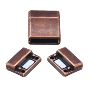 Flat magnetic clasp for leather bracelets in vintage red copper finish with brushed metal texture
