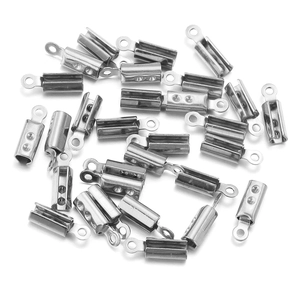Polished silver stainless steel slider end caps with rings for DIY jewelry making