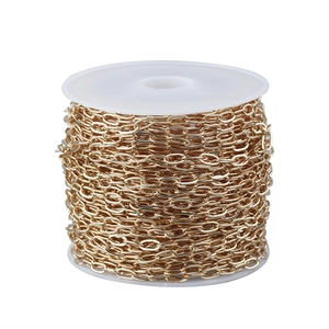 Macro view of gold plated copper paperclip chain roll for DIY jewelry making accessories