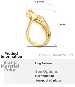 Vue détaillée des crochets d'oreilles dorés de 11 mm x 13 mm pour bijoux artisanaux