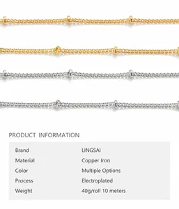 Détail d'une chaîne en fer cuivré de 1,5mm avec perles de 2,2mm pour bijoux artisanaux