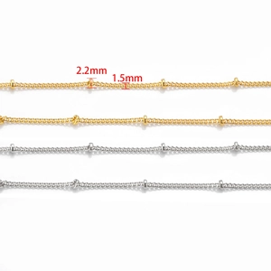 1.5mm copper curb chain with 2.2mm beads in gold and silver finish for DIY jewelry