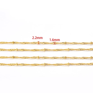 Polished 1.6mm gold flat curb chain with 2.2mm beads for jewelry making