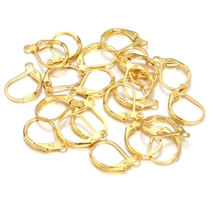 Polished gold leverback earring hooks with closed loops for DIY jewelry making