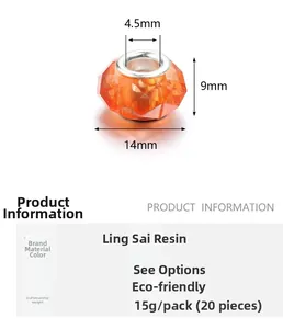 14mm orange faceted resin beads with 4.5mm large hole for DIY jewelry making 20pcs