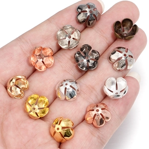 Hollow flower petal bead caps in various metallic finishes for DIY jewelry making