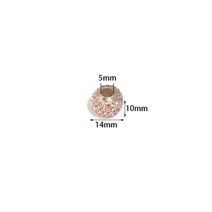 14mm rose gold paved pink crystal Shamballa charm bead with 5mm hole for DIY jewelry