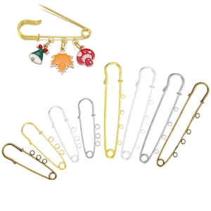 Gold plated safety pins with loop rings for DIY jewelry making and brooch base accessories