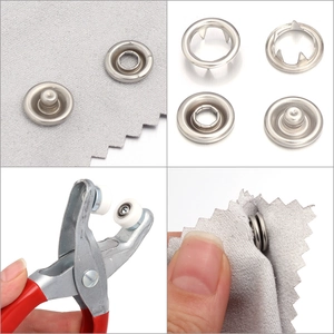 Set de boutons-pression en métal argenté avec pince à poignée rouge pour couture DIY