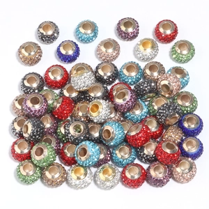 Colorful rhinestone Shamballa beads for DIY jewelry making with large metal center hole