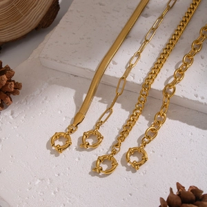 Set of four 18K gold plated stainless steel necklaces with spring ring clasps