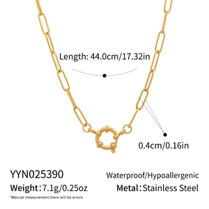Detail of 18K gold plated stainless steel paperclip chain necklace with spring clasp