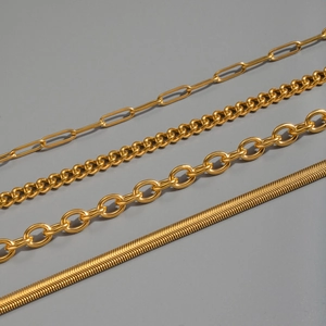 Detailed view of various 18K gold plated stainless steel necklace chain styles